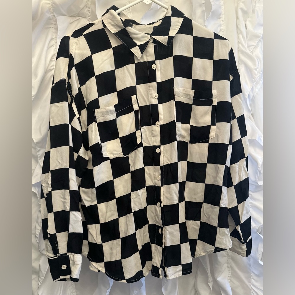 Dolls Kill Black And White Checkered Blouse